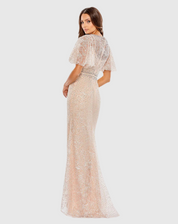 Embellished Neck Butterfly Sleeve Trumpet Gown, 20368