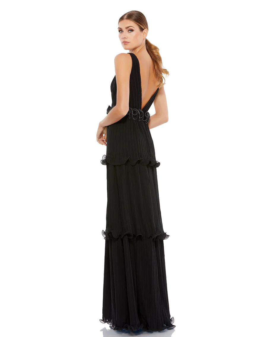 Rosette Ruffle Layered Rosette Maxi Dress, 49281