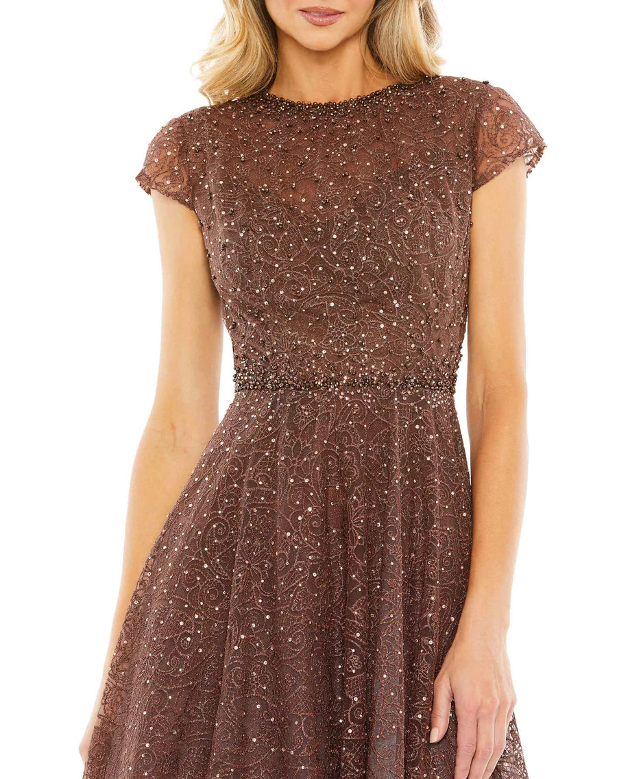 Embellished Cap Sleeve A Line Dress, 20371