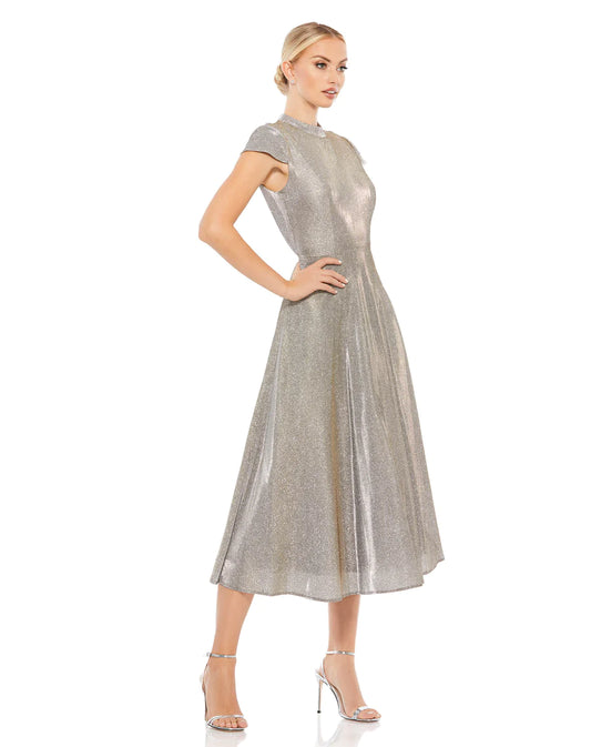 Metallic Cap Sleeve Tea-Length Dress, 26151