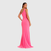 Pink Jersey One Shoulder Belted Trumpet Gown, 26581