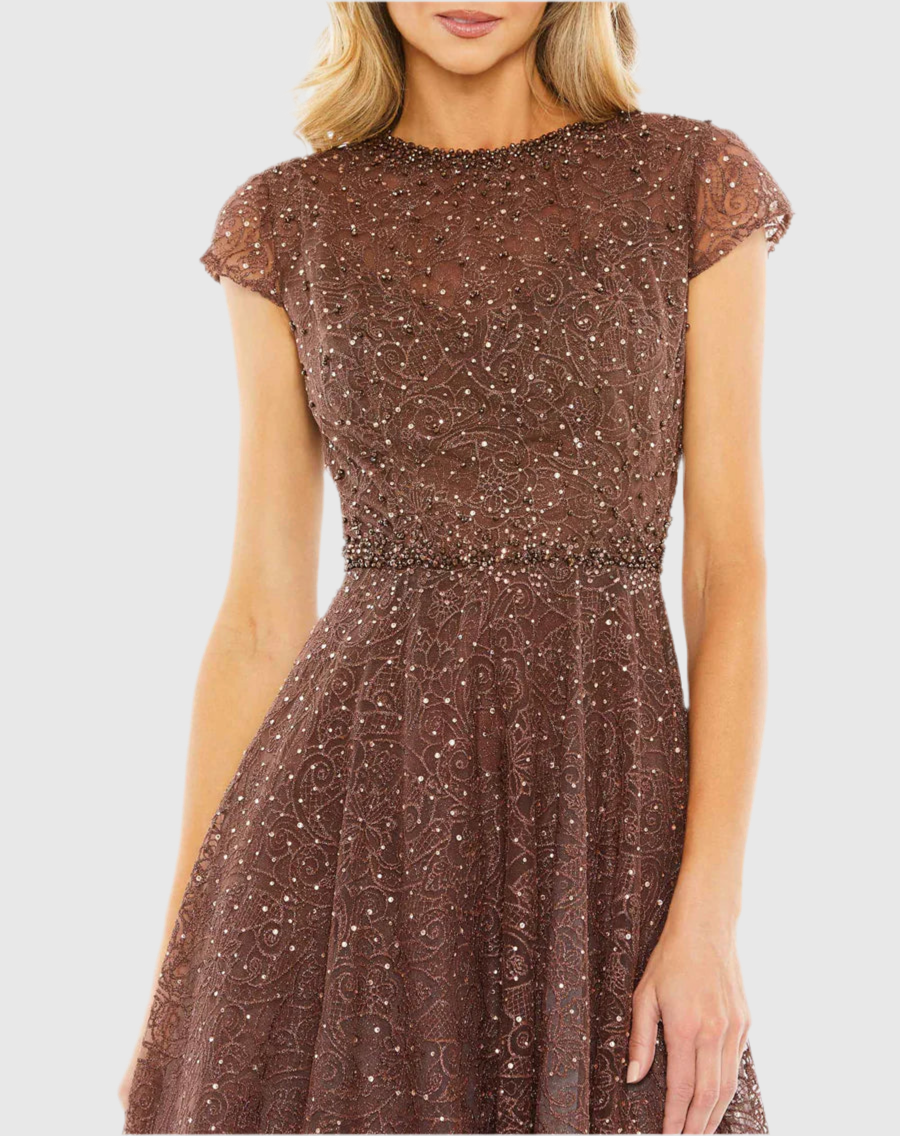 Embellished Cap Sleeve A Line Dress, 20371