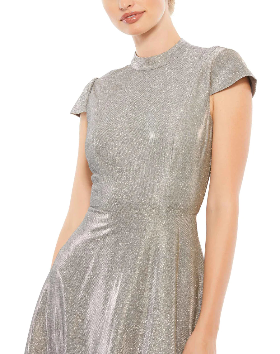 Metallic Cap Sleeve Tea-Length Dress, 26151