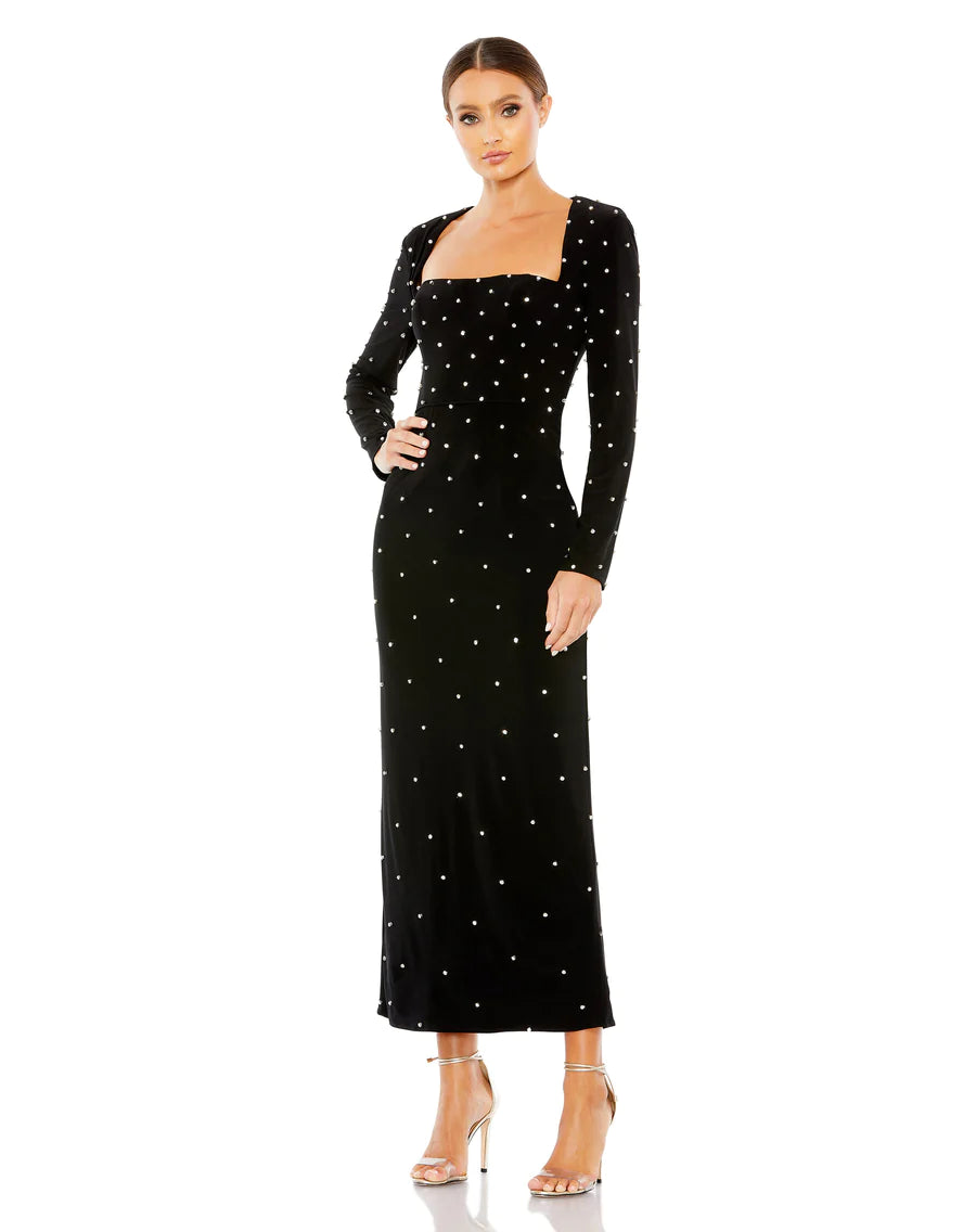 Allover Rhinestone Long Sleeve Dress, 55792