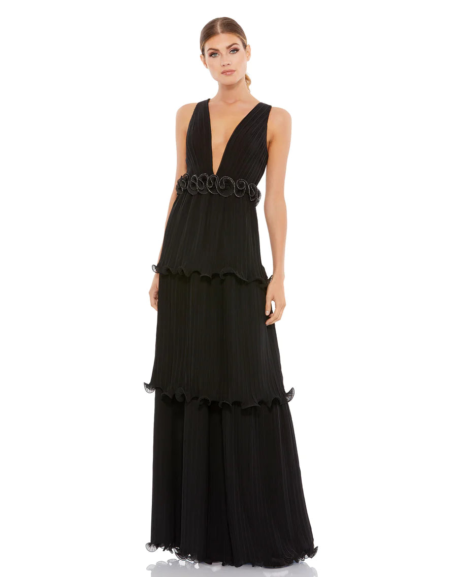 Rosette Ruffle Layered Rosette Maxi Dress, 49281