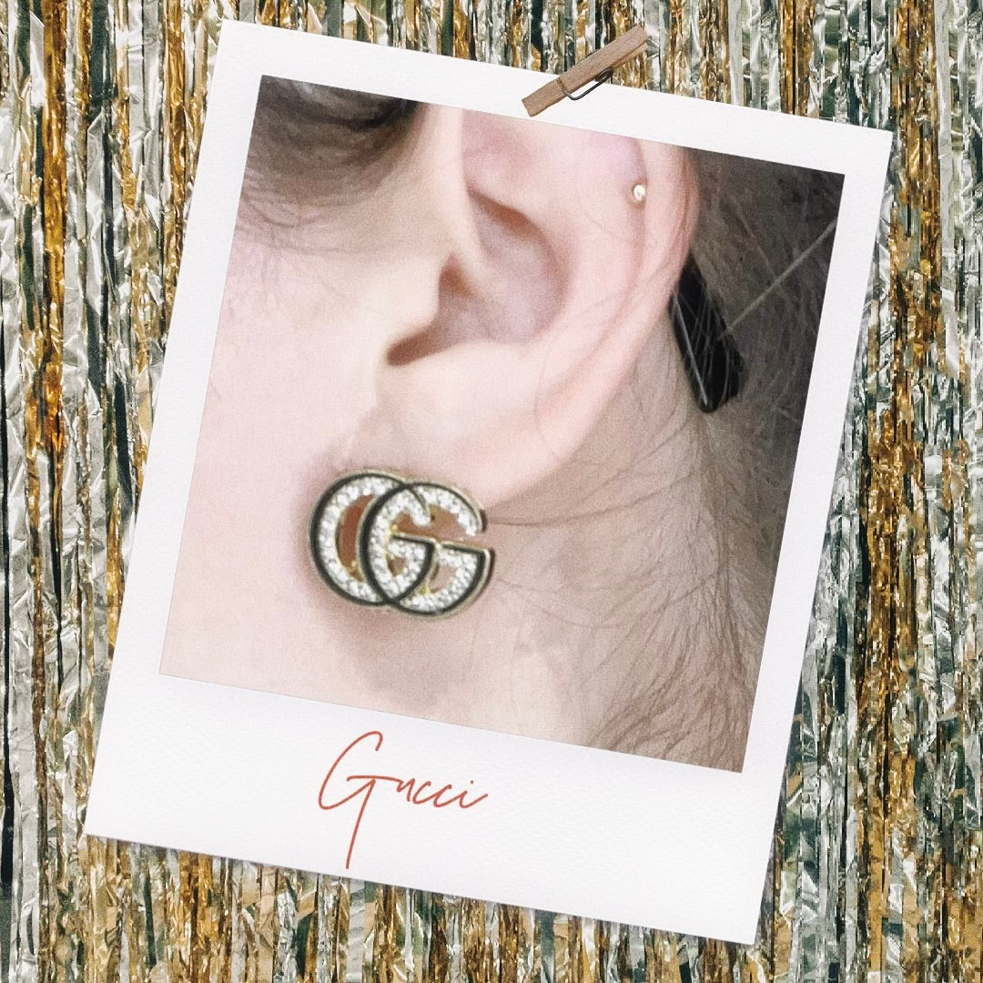 Gucci Earrings Upcycled Stud Posts Black and Gold