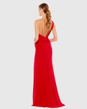 Asymmetrical Pearl Strap V-Neck Gown, 26532