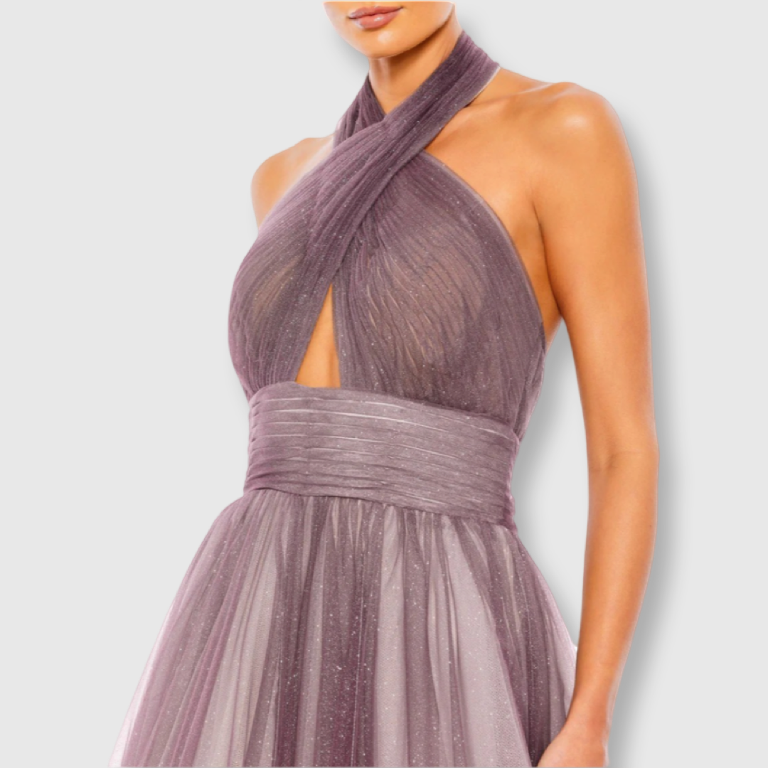 Glitter Ombré Halter Neck Ballgown, Charcoal Ombré, 20376