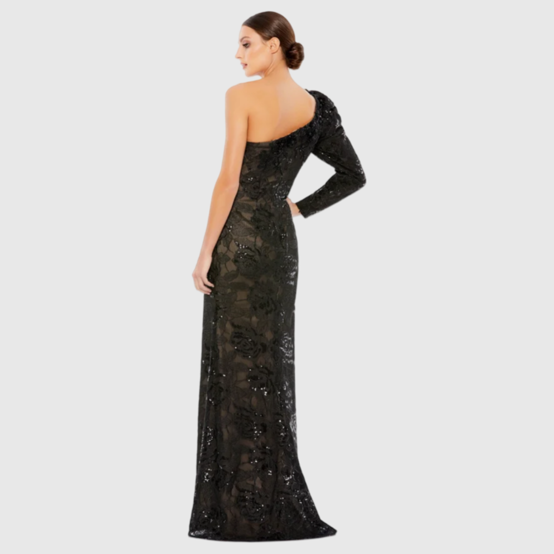 Embellished One Puff Sleeve Trumpet Gown, 12444