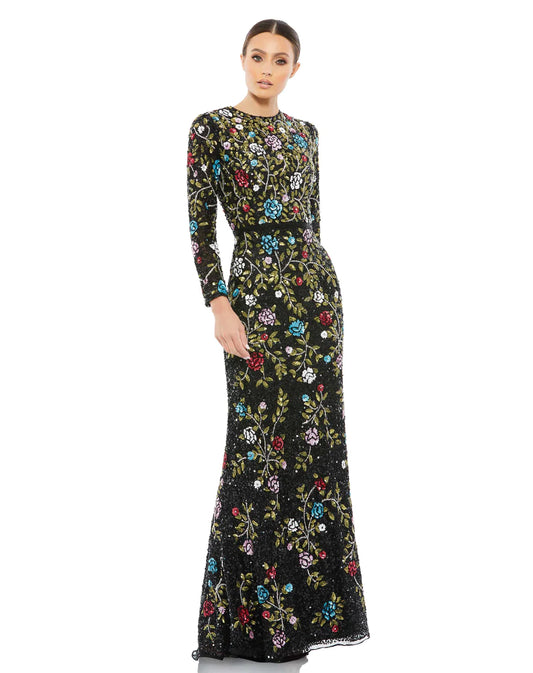 Mac Duggal Floral Embellished Long Sleeve Gown, 5556