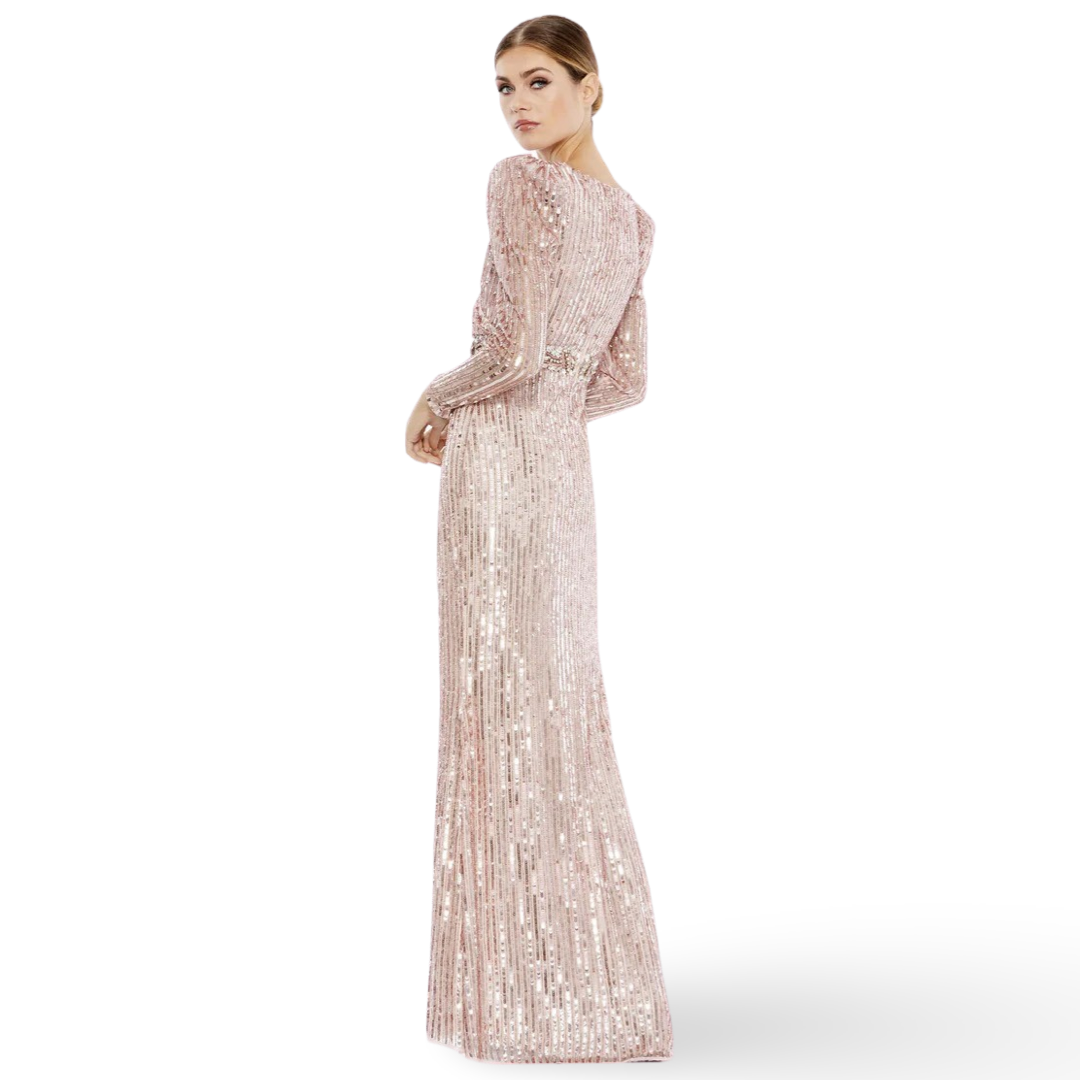 Sequin Puff Sleeve Surplice Gown, 93549