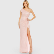 Pearl Embellished Soft Tie One Shoulder Gown, 93735