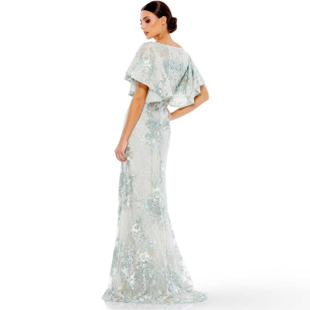 Bell Sleeve Floral Embellished Gown, Seafoam, 67842