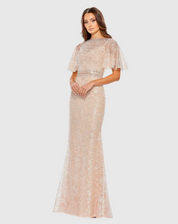 Embellished Neck Butterfly Sleeve Trumpet Gown, 20368