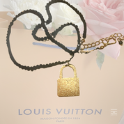 Louis Vuitton Gold and Black Beaded Upcycled Necklace, Authentic LV Lock Charm