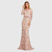 Floral Embroidered Illusion Long Sleeve Trumpet Gown, 79281