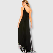 Black One Shoulder Trapeze Embellished High Low Gown, 9236