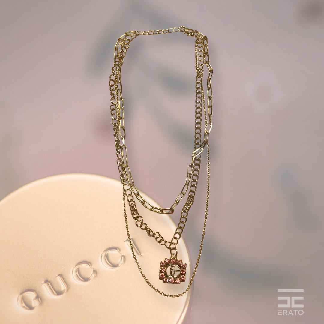 Gucci 18k Gold Plated Necklace, Authentic Gucci Charm