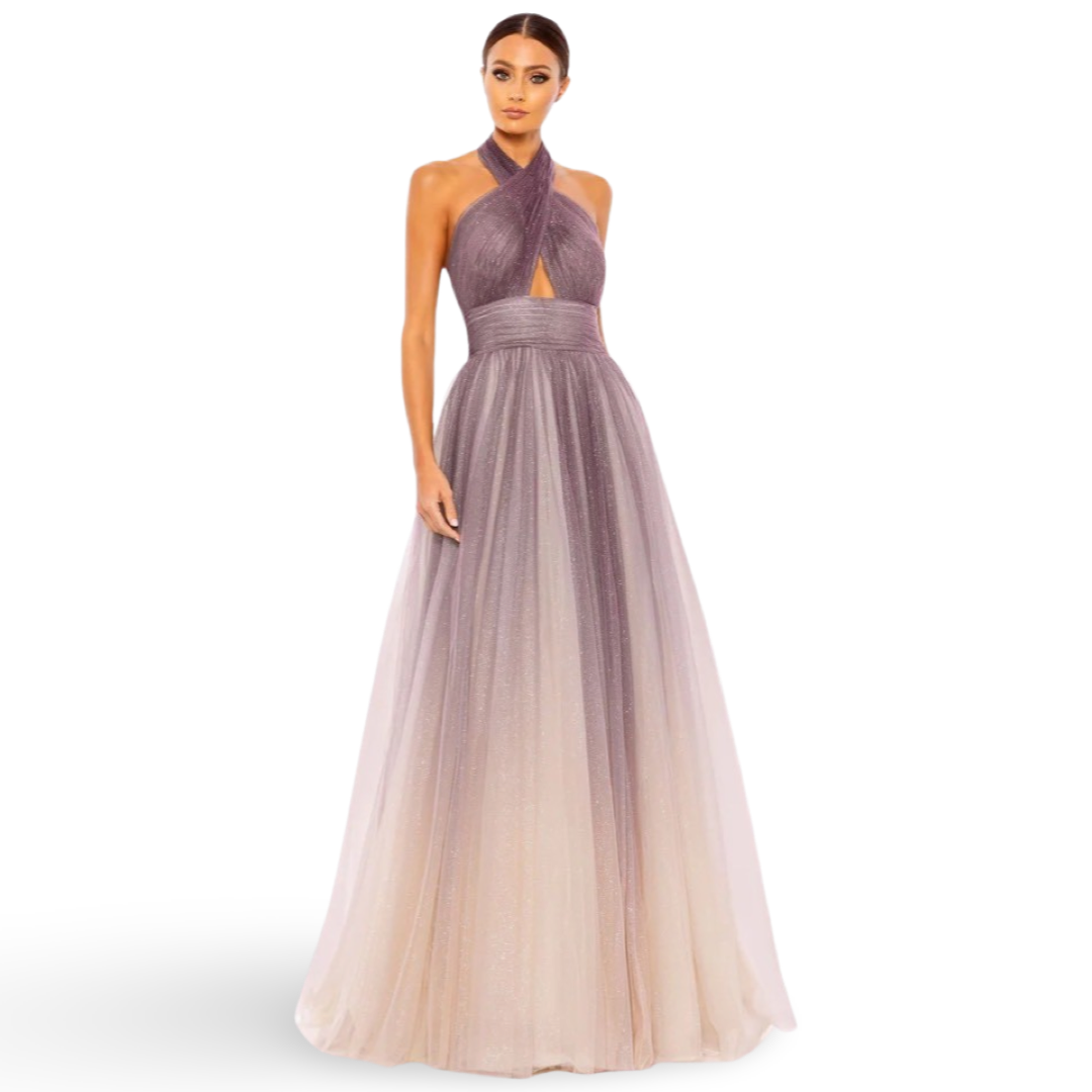 Glitter Ombré Halter Neck Ballgown, Charcoal Ombré, 20376