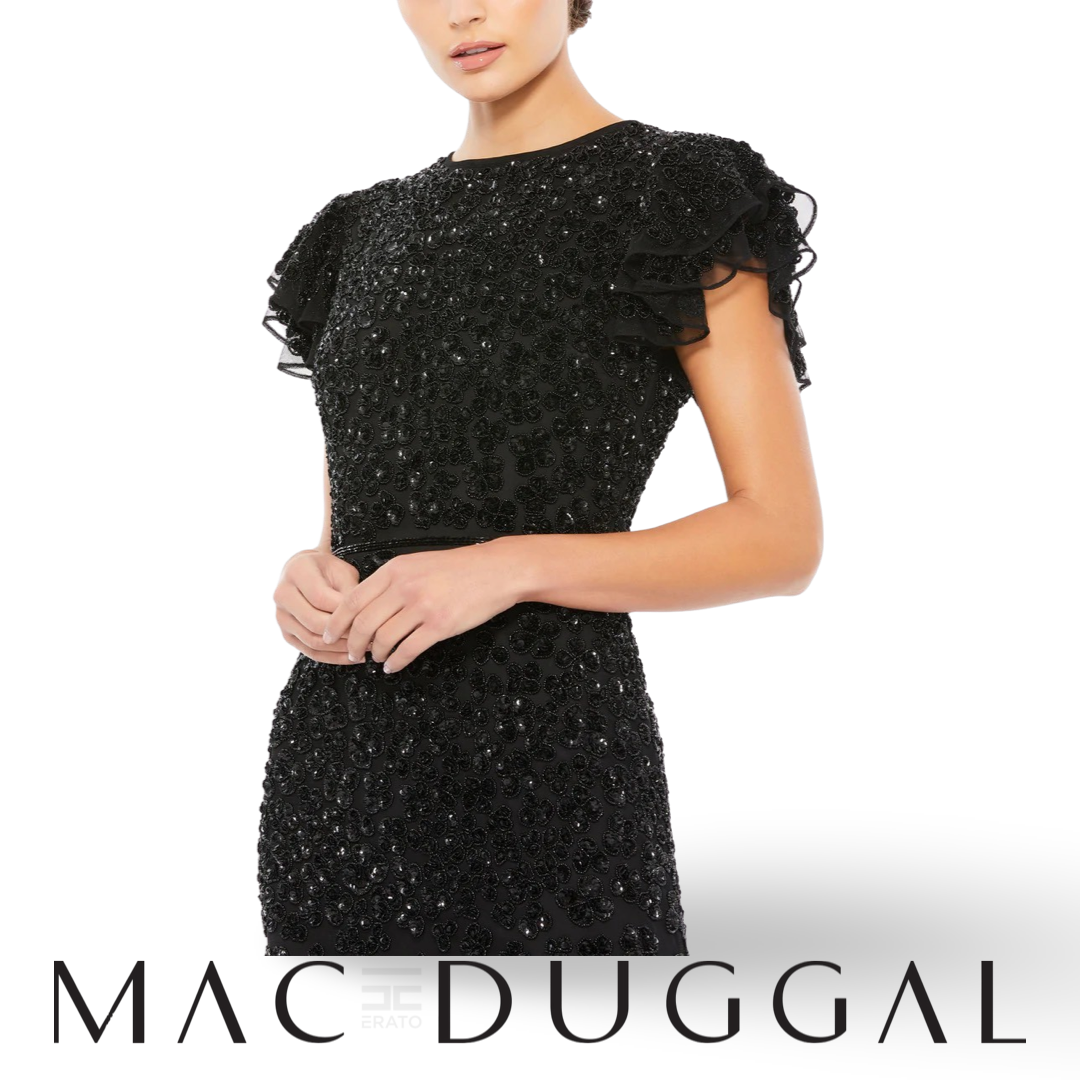 Mac Duggal High Neck Flutter Cap Sleeve Gown, 10748