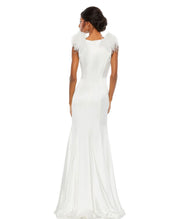 Feather Shoulder V-Neck Column Gown, 68137