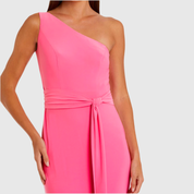 Pink Jersey One Shoulder Belted Trumpet Gown, 26581