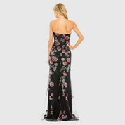 Black Strapless Floral Embroidered Gown, 20581