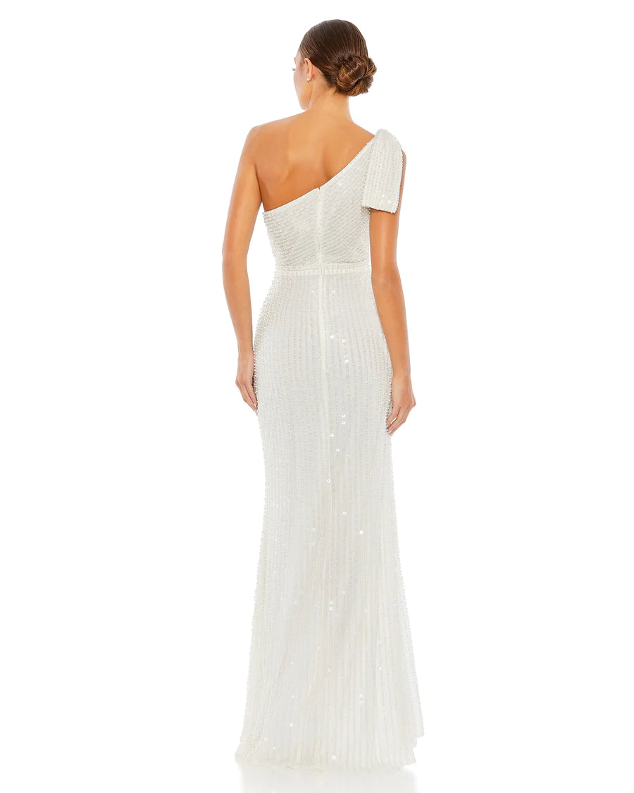 Pearl Embellished Soft Tie One Shoulder Gown, 93735