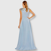 Beaded Cap Sleeve V-Neck A Line Gown, French Blue, 26540