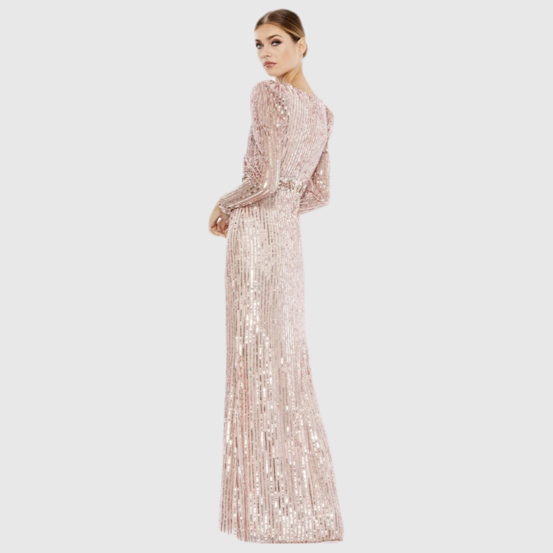 Sequin Puff Sleeve Surplice Gown, 93549