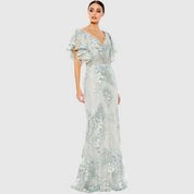 Bell Sleeve Floral Embellished Gown, Seafoam, 67842