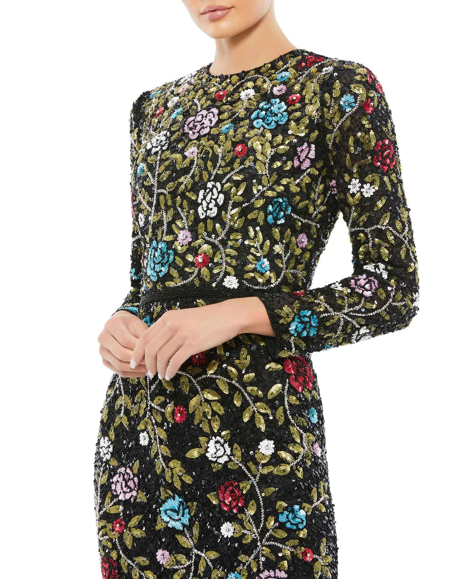 Mac Duggal Floral Embellished Long Sleeve Gown, 5556