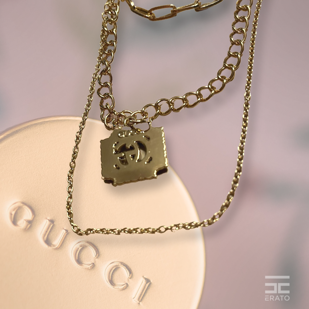 Gucci 18k Gold Plated Necklace, Authentic Gucci Charm