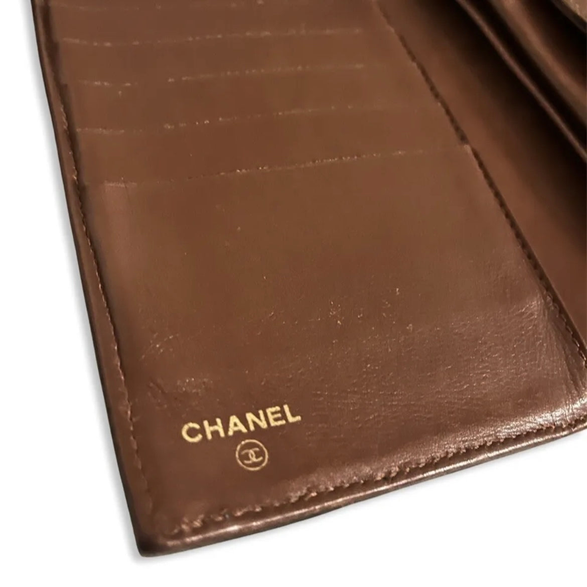 Chanel Vintage Brown Caviar Tri-Fold Wallet