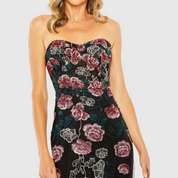 Black Strapless Floral Embroidered Gown, 20581