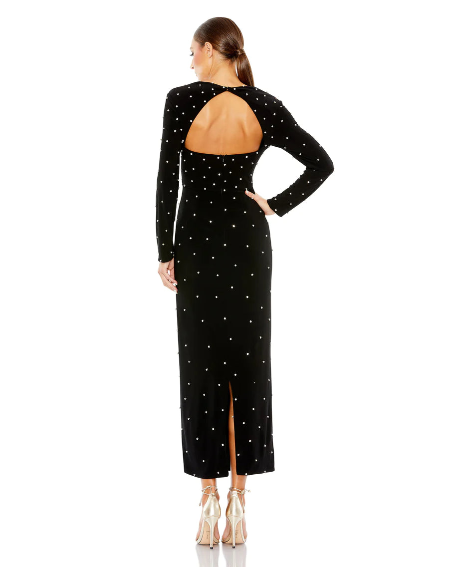 Allover Rhinestone Long Sleeve Dress, 55792