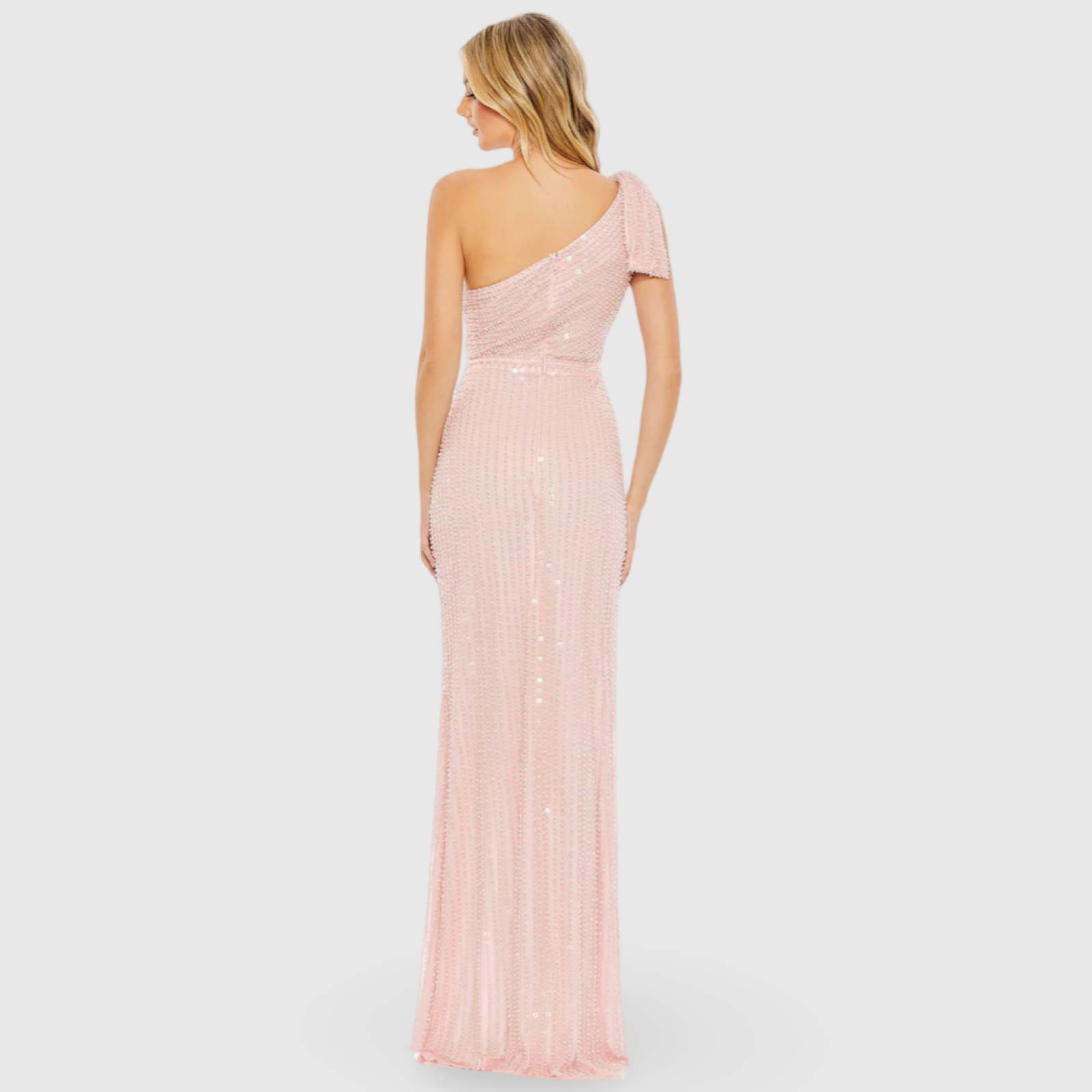 Pearl Embellished Soft Tie One Shoulder Gown, 93735