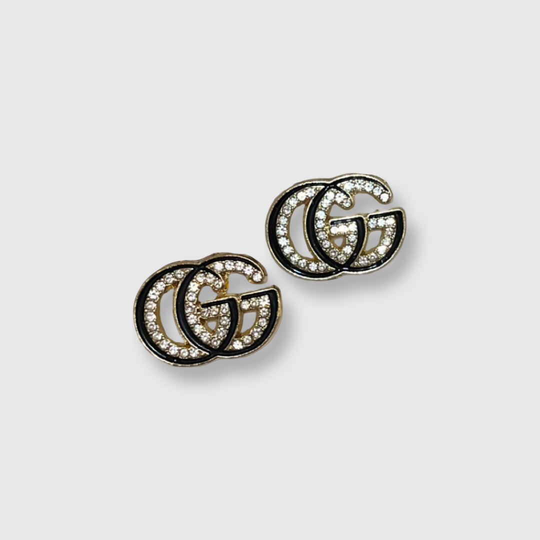 Gucci Earrings Upcycled Stud Posts Black and Gold