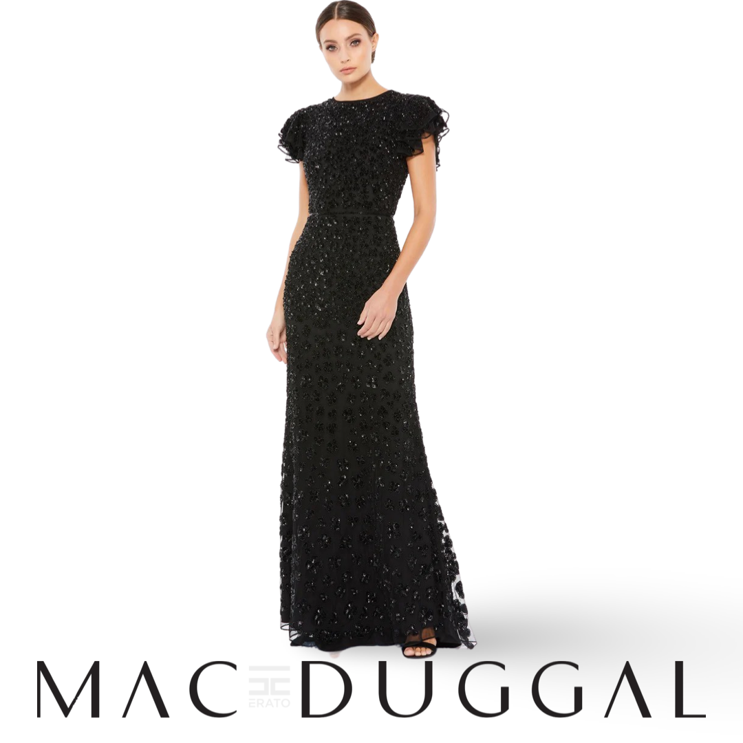 Mac Duggal High Neck Flutter Cap Sleeve Gown, 10748