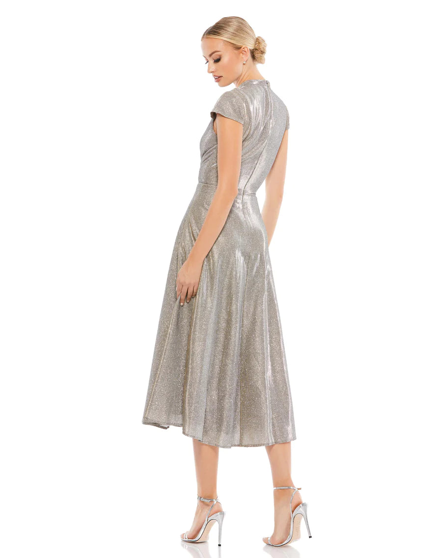 Metallic Cap Sleeve Tea-Length Dress, 26151