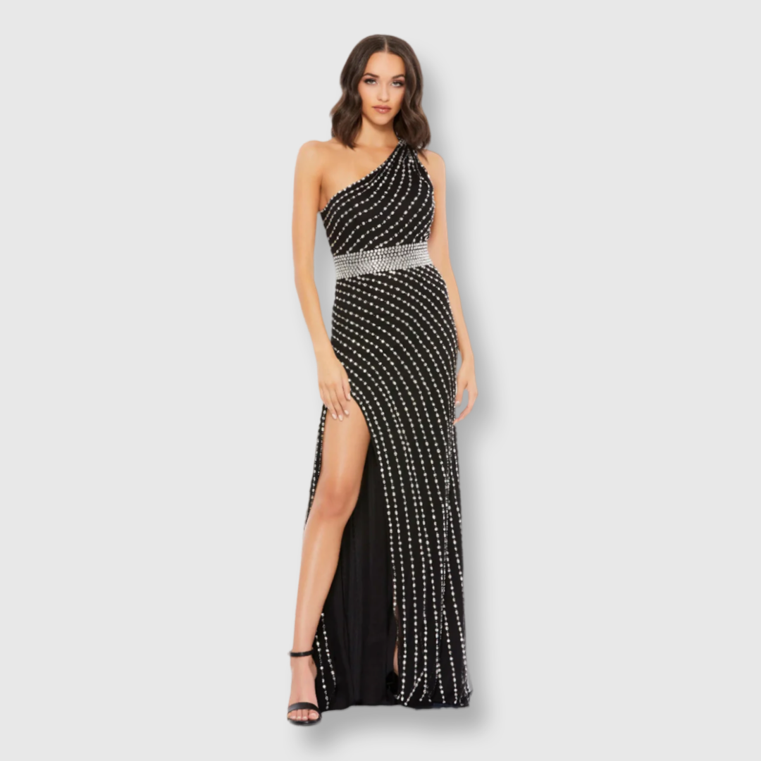 Beaded One Shoulder Gown, 9107