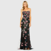 Black Strapless Floral Embroidered Gown, 20581