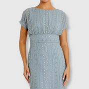 Beaded Cap Sleeve Column Midi Dress, Slate Blue, 93649