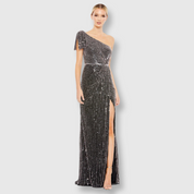 Pearl Embellished Soft Tie One Shoulder Gown, 93735