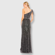 Pearl Embellished Soft Tie One Shoulder Gown, 93735