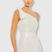 Pearl Embellished Soft Tie One Shoulder Gown, 93735