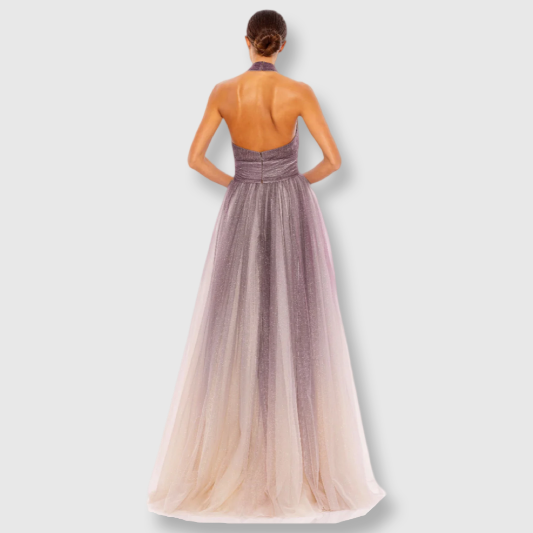 Glitter Ombré Halter Neck Ballgown, Charcoal Ombré, 20376