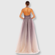 Glitter Ombré Halter Neck Ballgown, Charcoal Ombré, 20376