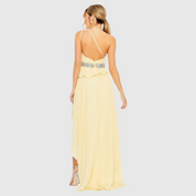 Pleated One Shoulder Asymmetrical Ruffle Hem Gown, 49532