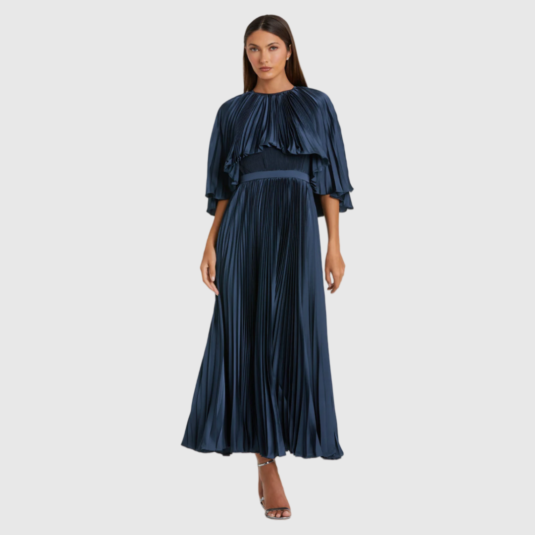 Blue Pleated Caplet Tea-length Dress 49638